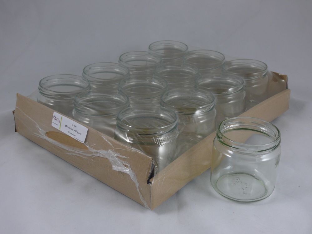 Glazen pot -rond- 385ml (490gram) per 12 stuks (zonder deksel 82mm)