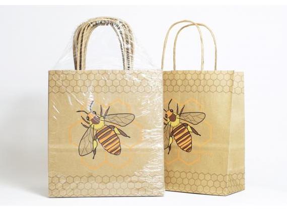 Papieren draagtasjes met bijenopdruk per 10 - 31cm diep