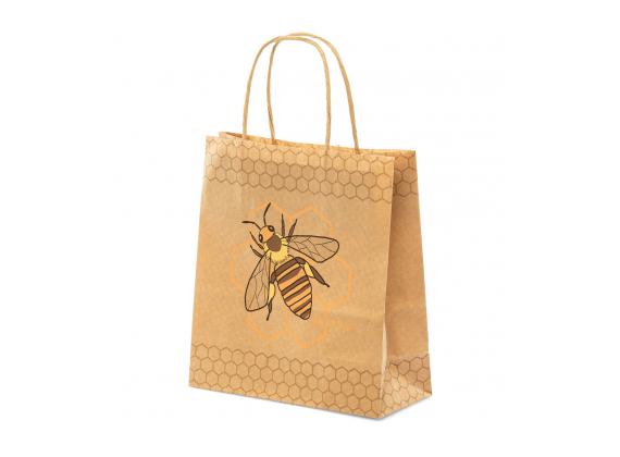Papieren draagtasje met bijenopdruk - klein - 10 stuks 19x8x21cm hoog
