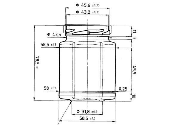 Pallet hexagonale glazen pot 116 ml (140gram) 5445 stuks (zonder deksel 48mm) - prijs op aanvraag