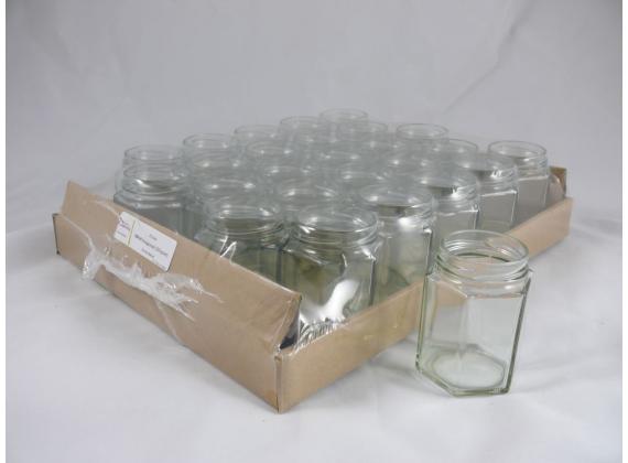 Hexagonale (6kantige) glazen pot 196ml (250gram) per 25 stuks (zonder deksel 58mm)