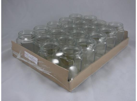 Hexagonale glazen pot 278 ml (350gram) per 20 stuks (zonder deksel 63mm)