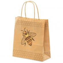 Papieren draagtasje met bijenopdruk - klein - 10 stuks 18x8x22cm hoog